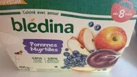 Mängden socker i BLEDINA COUPELLES FRUITS Pommes Myrtilles 4x100g Dès 8 Mois