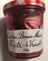 Mängden socker i Confiture Aux 4 Fruits, Cerise, Fraise, Groseille, Framboise