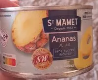 Mängden socker i Ananas au jus sans sucres ajoutés