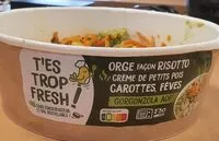 Mängden socker i Orge façon risotto Crème de petits pois carottes, fèves