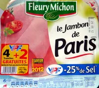 Mängden socker i Le Jambon de Paris (- 25 % de Sel) 4 Tranches + 2 Gratuites