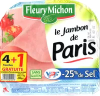 Mängden socker i Le Jambon de Paris (- 25 % de Sel) 4 Tranches +1 Gratuite