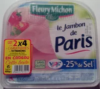 Mängden socker i Le Jambon de Paris (- 25 % de Sel) Lot de 2 x 4 + 2 Gratuites = 10 Tranches