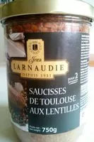 Mängden socker i Saucisses de Toulouse aux lentilles