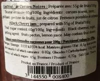 Mängden socker i Confiture de cerises noires ERIC BUR