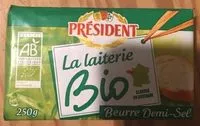Mängden socker i 250G BEURRE BIO 1 / 2 SEL PLAQUETTE PRESIDENT