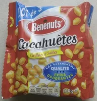 Mängden socker i Bénénuts Cacahuètes grillées & salées lot de 3 x 120 g