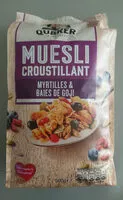 Mängden socker i Quaker Muesli Croustillant Myrtilles & baies de goji