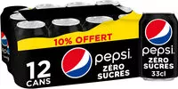Mängden socker i Pepsi Zéro sucres 10% offert 12 x 33 cl