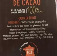 Mängden socker i Cémoi cacao en poudre