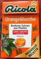Mängden socker i Bonbons orange/menthe ss RICOLA 50g offre economique 50ans