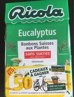 Mängden socker i Ricola eucalyptus sans sucres 50g offre éco 50 ans