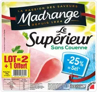 Mängden socker i Le supérieur sans couenne -25% de sel - lot 2 + 1 offert