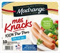 Mängden socker i Mes Knacks 100% pur porc -25% de sel* x10