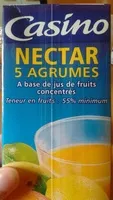 Mängden socker i Nectar 5 agrumes à base de jus concentrés - Teneur en fruits : 55% minimum
