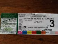 Mängden socker i Huitres fines de Claire IGP - Terre et saveurs - Maraines Oléron (24 N°3) 