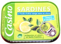Mängden socker i Sardines à l'huile d'olive vierge extra et au citron
