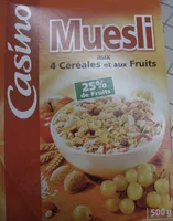 Mängden socker i Muesli aux 4 céréales et aux fruits