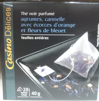 Mängden socker i Thé noir parfumé agrumes, cannelle avec écorces d'orange et fleurs de bleuet