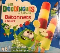 Mängden socker i Bâtonnets 4 fruits (fraise, citron, framboise et pomme)