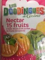 Mängden socker i Nectar de 15 fruits à base de jus et de purées de fruits concentrés, source de 10 vitamines, teneur en fruits : 57 % minimum.