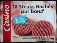 Mängden socker i 10 Steaks hachés Pur boeuf - 5% Mat. Gr.