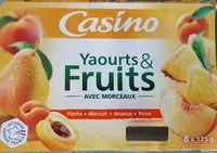Mängden socker i Yaourt aux fruits pêche - abricot - poire - ananas avec morceaux