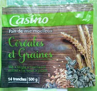 Mängden socker i Pain de mie moelleux Céréales et Graines - 14 tranches