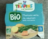 Mängden socker i Haricots verts, riz, saumon Bio, avec morceaux