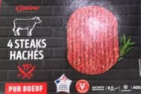 Mängden socker i 4 Steaks hachés pur boeuf surgelés 15% MG