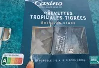 Mängden socker i Crevettes tropicales tigrées entières crues ASC