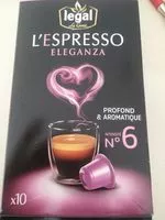 Mängden socker i Café l'espresso eleganza N°6 LEGAL x10 capsules