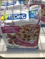 Mängden socker i Muesli superfruits raisin cassis cranberry myrtille