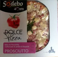 Mängden socker i Pizza Chiffonade de jambon, billes de Mozzarella & Roquette Prosciutto Sodebo