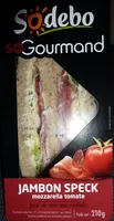 Mängden socker i Sandwich Jambon Speck Mozzarella Tomate, pain de mie aux céréales