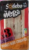 Mängden socker i Sandwich le méga poulet rôti crudités x3 / pain viennois