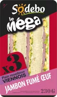 Mängden socker i Sandwich Le Méga - Club - Jambon fumé Œuf x3 / pain viennois