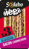 Mängden socker i Sandwich Le Méga club - Bacon Cornichon x3 / pain suédois