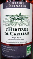 Mängden socker i Cinsault et Grenache Pays d'Oc 2011 IGP Bio L'Héritage de Carillan