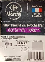 Mängden socker i Assortiment brochettes porc & bœuf spécial barbecue