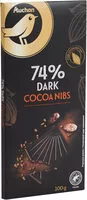 Mängden socker i Auchan gourmet chocolat noir 74% fèves de cacao 100g