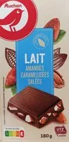 Mängden socker i Auchan chocolat au lait amandes caramélisées salées 180g - pack a