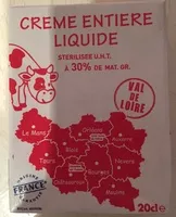 Mängden socker i Crème Entière Liquide Stérilisée UHT à 30% de Mat. Gr.