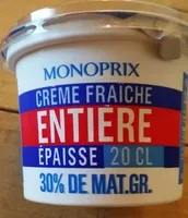 Mängden socker i Crème fraîche entière épaisse (30% M.G)