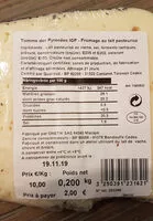 Mängden socker i Tomme noire des pyrénées, affinage 21 jours