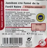 Mängden socker i Jambon Cru Fumé de la Forêt Noire