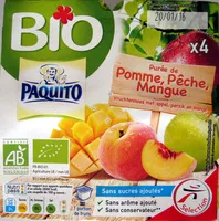Mängden socker i Purée de pomme pêche mangue sans suces ajoutés bio