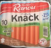 Mängden socker i Monique Ranou Saucisses Knack de poulet sel réduit