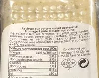 Mängden socker i Raclette aux poivres au lait pasteurisé