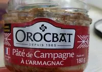 Mängden socker i Orocbat, Pâté de campagne à l'Armagnac, le pot de 180 g